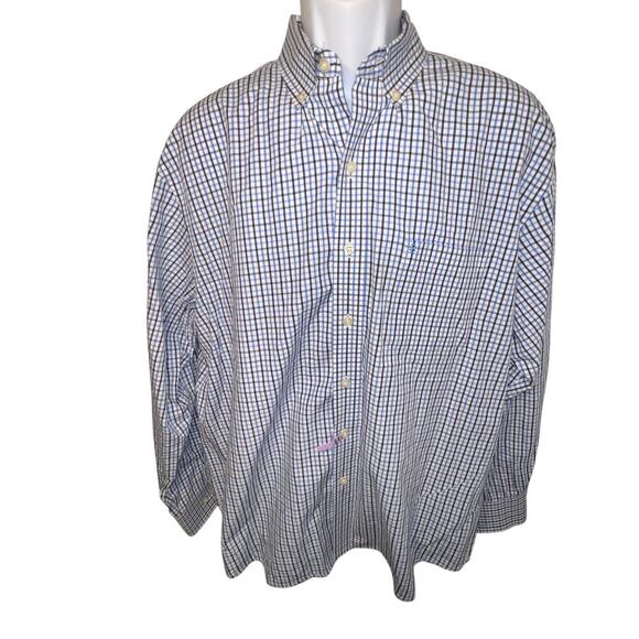 Izod, Mens XL, Blue Check Print Button Down Logo Long Sleeve Preppy Office Y2K - Picture 2 of 10